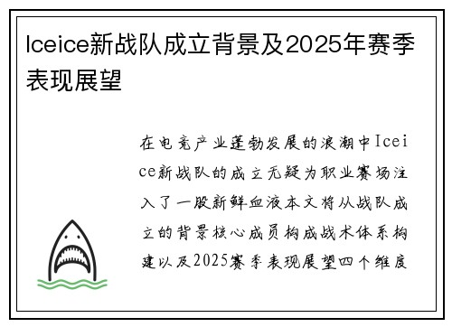 Iceice新战队成立背景及2025年赛季表现展望